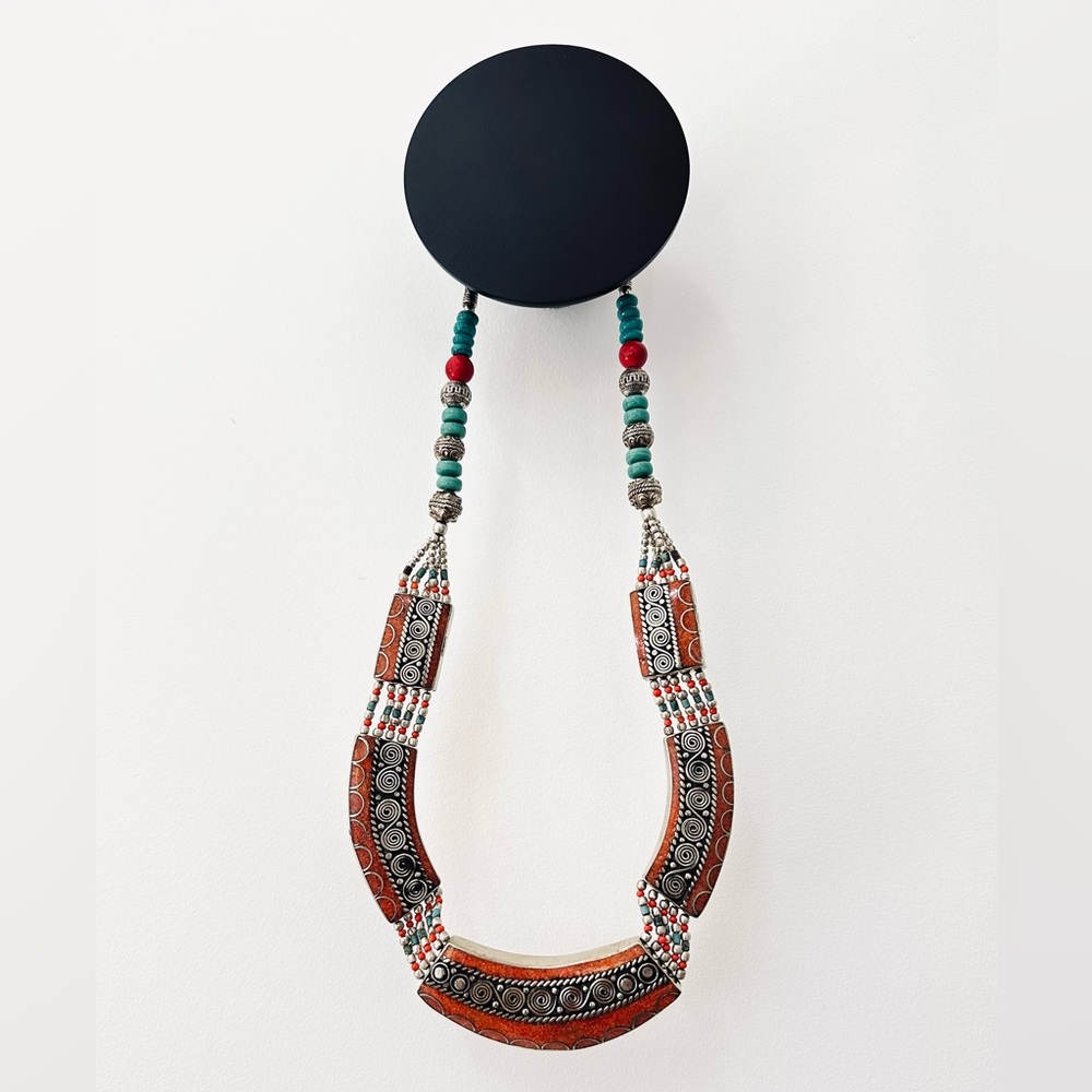 Turquoise and Coral Silver Tibetan Antique Look Necklace Jewelry Beads NEW - Picture 4 of 4